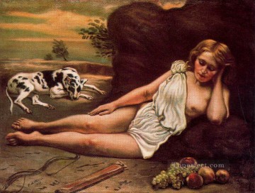 Nude Painting - diana sleep in the woods 1933 Giorgio de Chirico Classical Nude